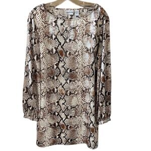 Chico’s Sz M Satin Snake Print Tunic Blouse Top Long Sleeve